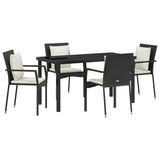 Garden Dining Set with Cushion 5 pcs Black Poly Rattan