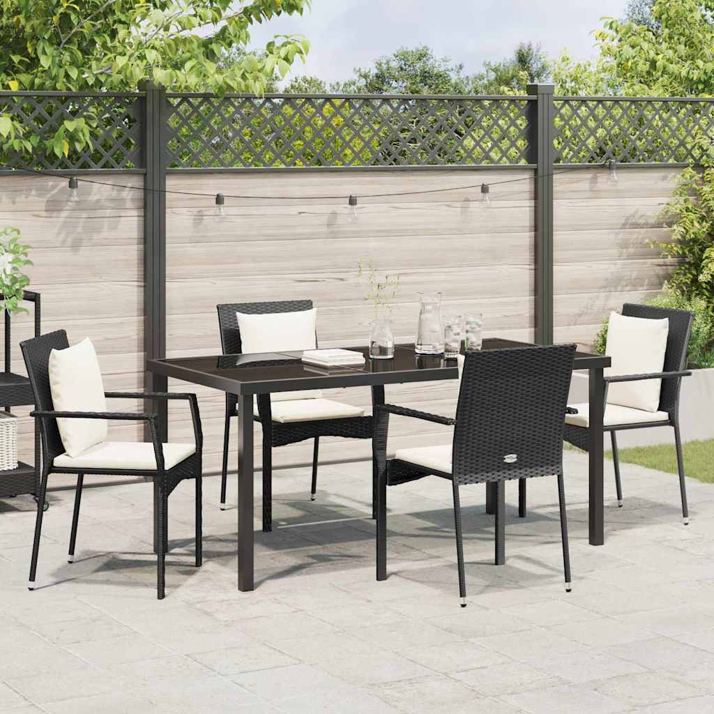 Garden Dining Set with Cushion 5 pcs Black Poly Rattan