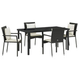 Garden Dining Set with Cushion 5 pcs Black Poly Rattan - Front View