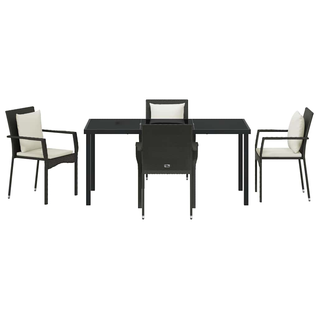 Garden Dining Set with Cushion 5 pcs Black Poly Rattan
