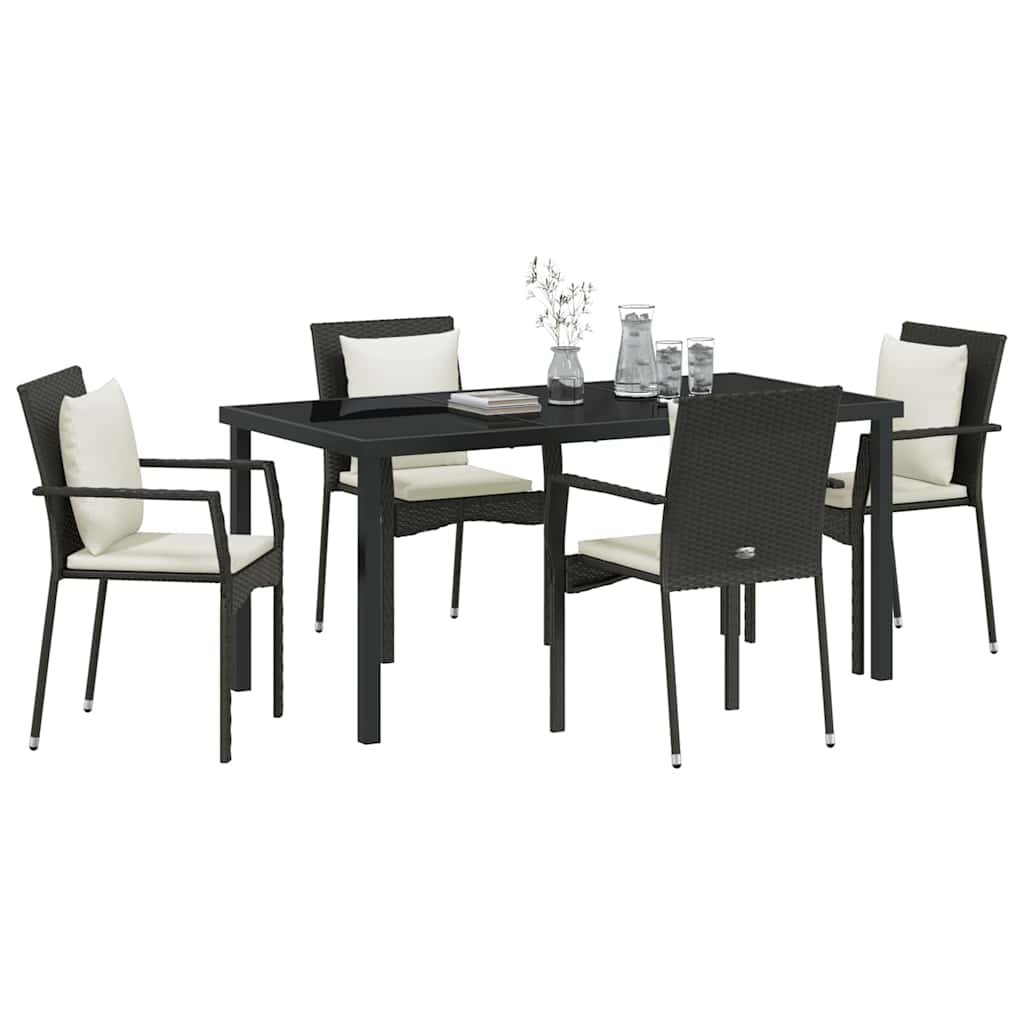 Garden Dining Set with Cushion 5 pcs Black Poly Rattan