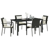 Garden Dining Set with Cushion 5 pcs Black Poly Rattan - Side View
