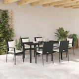 Garden Dining Set with Cushion 7 pcs Black Poly Rattan - Top-Down View
