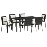 Garden Dining Set with Cushion 7 pcs Black Poly Rattan - Front View