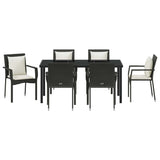 Garden Dining Set with Cushion 7 pcs Black Poly Rattan - Close-Up Angle