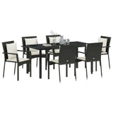 Garden Dining Set with Cushion 7 pcs Black Poly Rattan - Side View