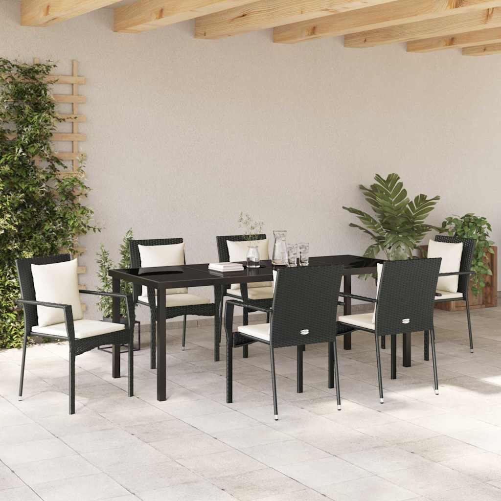 Garden Dining Set with Cushion 7 pcs Black Poly Rattan