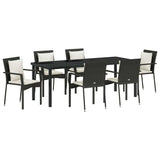 Garden Dining Set with Cushion 7 pcs Black Poly Rattan