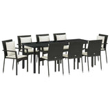 Garden Dining Set with Cushion 9 pcs Black Poly Rattan
