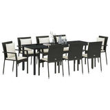 Garden Dining Set with Cushion 9 pcs Black Poly Rattan - Side View