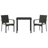 Garden Dining Set with Cushion 3 pcs Black Poly Rattan - Close-Up Angle