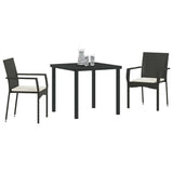 Garden Dining Set with Cushion 3 pcs Black Poly Rattan