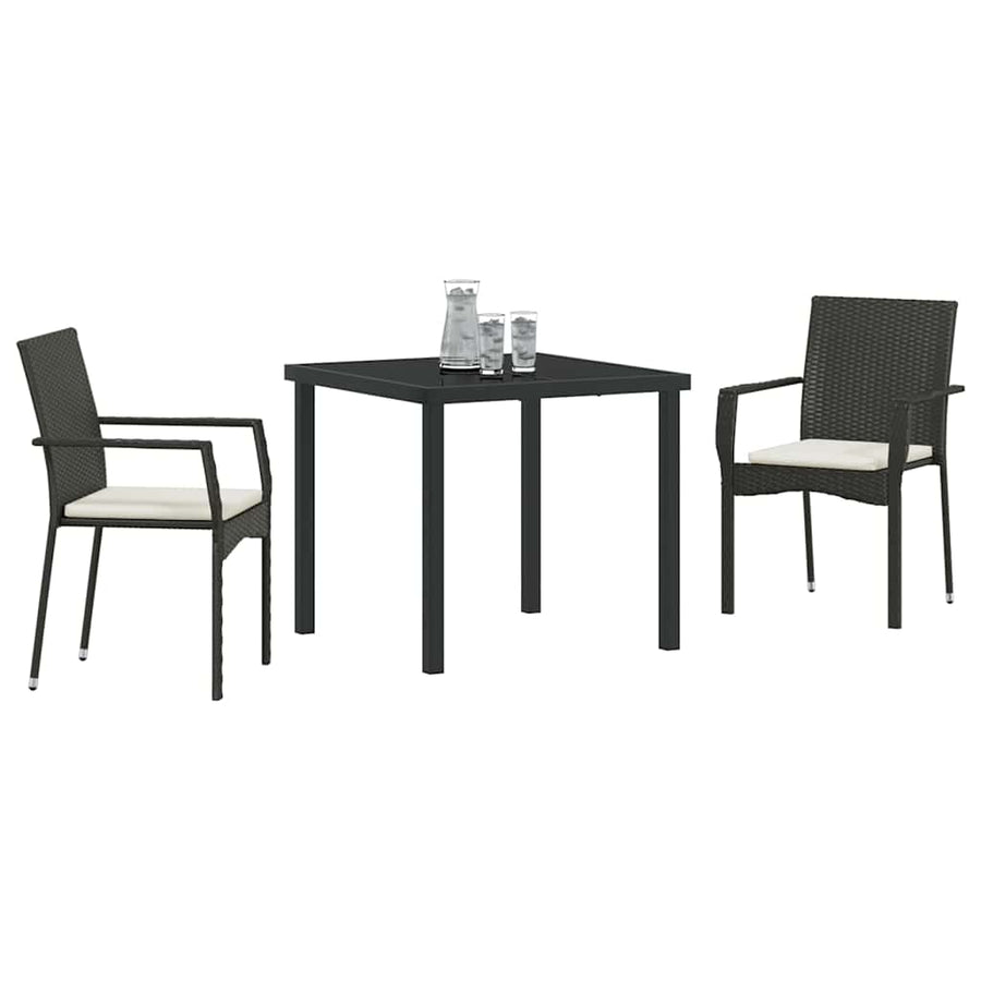 Garden Dining Set 3 pcs Black Poly Rattan