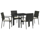 Garden Dining Set with Cushion 5 pcs Black Poly Rattan