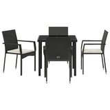 Garden Dining Set with Cushion 5 pcs Black Poly Rattan