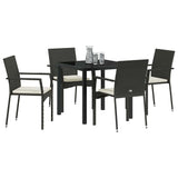 Garden Dining Set with Cushion 5 pcs Black Poly Rattan - Side View