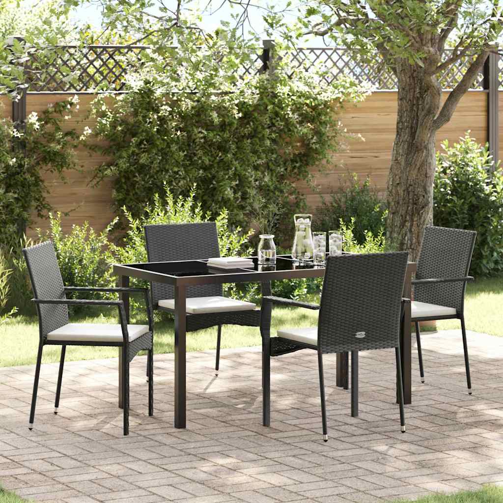 Garden Dining Set with Cushion 5 pcs Black Poly Rattan