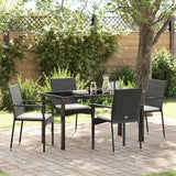 Garden Dining Set with Cushion 5 pcs Black Poly Rattan