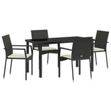 Garden Dining Set with Cushion 5 pcs Black Poly Rattan