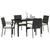 Garden Dining Set with Cushion 5 pcs Black Poly Rattan - Side View