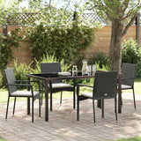 Garden Dining Set with Cushion 5 pcs Black Poly Rattan
