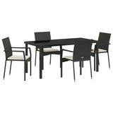 Garden Dining Set with Cushion 5 pcs Black Poly Rattan