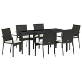 Garden Dining Set with Cushion 7 pcs Black Poly Rattan