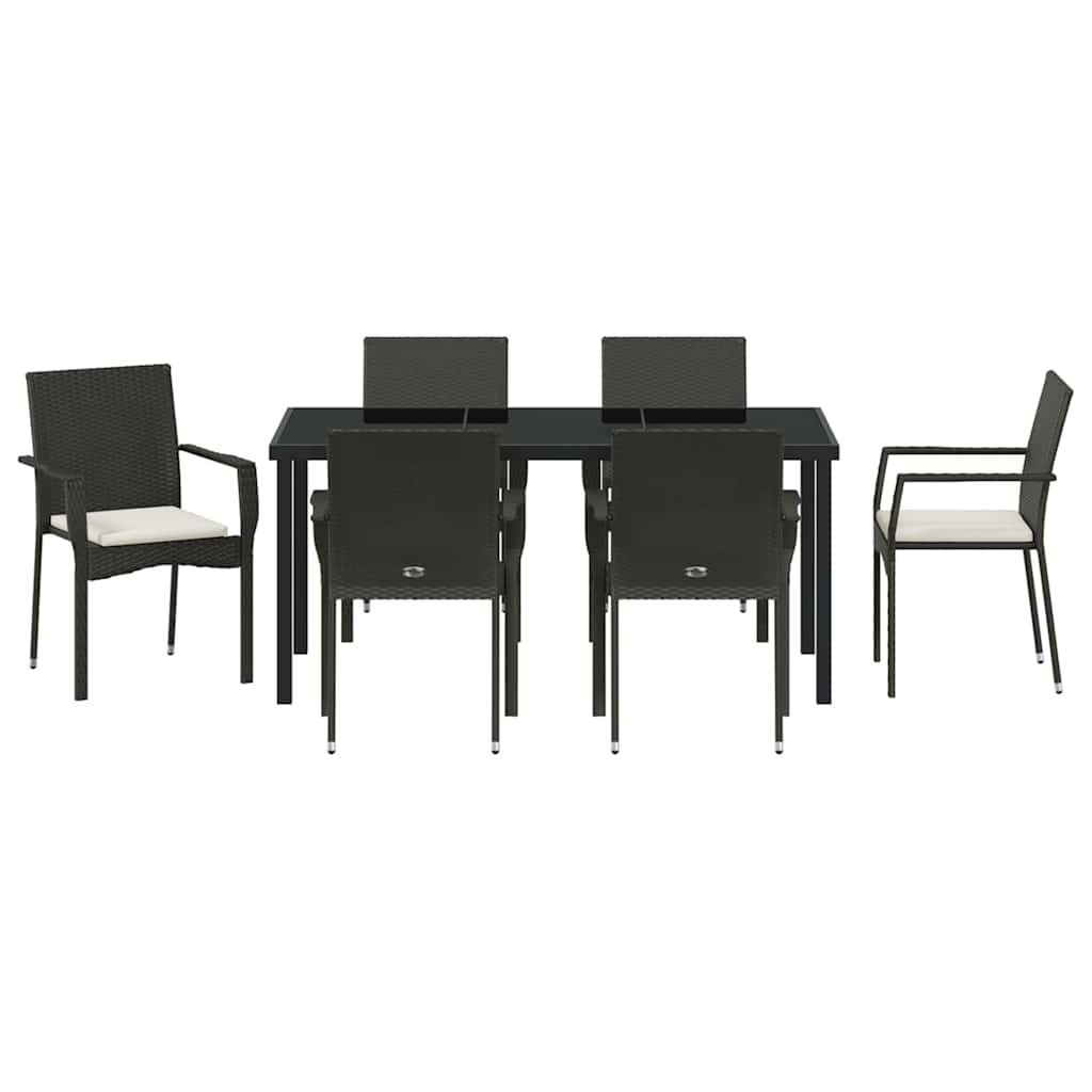 Garden Dining Set with Cushion 7 pcs Black Poly Rattan