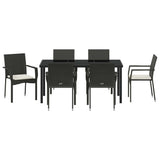 Garden Dining Set with Cushion 7 pcs Black Poly Rattan - Close-Up Angle