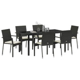 Garden Dining Set with Cushion 7 pcs Black Poly Rattan - Side View
