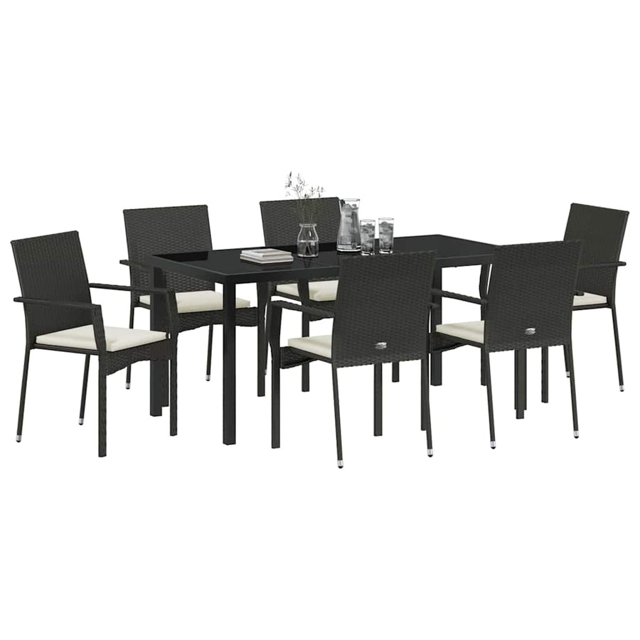 Garden Dining Set 7 pcs Black Poly Rattan