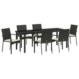 Garden Dining Set with Cushion 7 pcs Black Poly Rattan - Front View