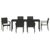 Garden Dining Set with Cushion 7 pcs Black Poly Rattan - Close-Up Angle