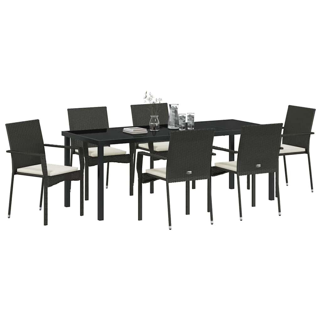 Garden Dining Set with Cushion 7 pcs Black Poly Rattan