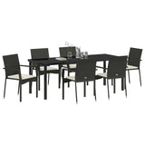 Garden Dining Set with Cushion 7 pcs Black Poly Rattan - Side View