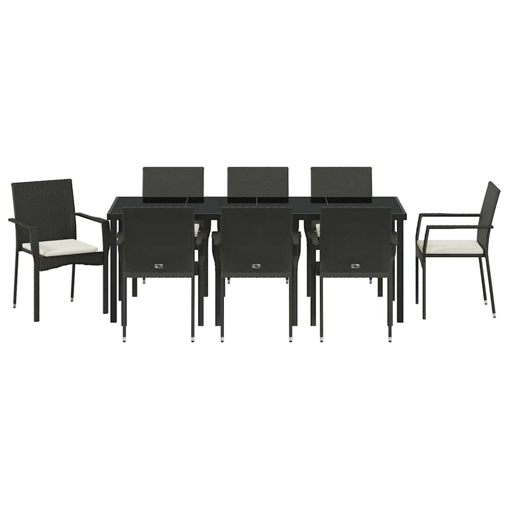 Garden Dining Set with Cushion 9 pcs Black Poly Rattan