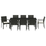 Garden Dining Set with Cushion 9 pcs Black Poly Rattan - Close-Up Angle