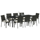 Garden Dining Set with Cushion 9 pcs Black Poly Rattan