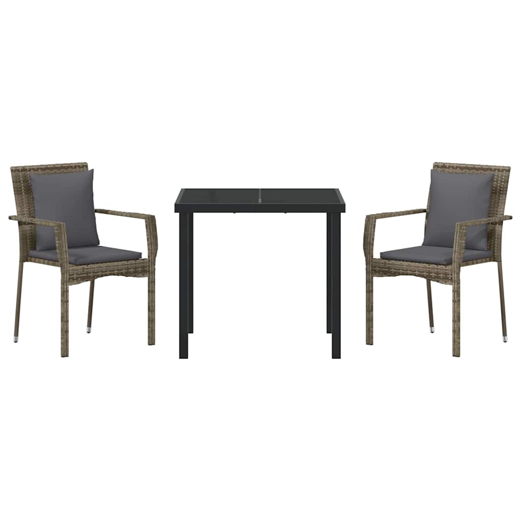 Garden Dining Set with Cushion 3 pcs Grey Poly Rattan