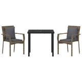 Garden Dining Set with Cushion 3 pcs Grey Poly Rattan