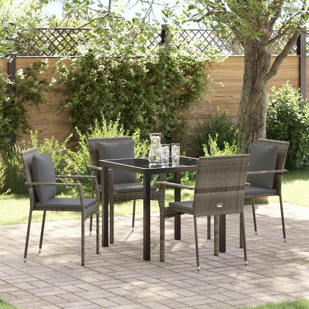 Garden Dining Set with Cushion 5 pcs Grey Poly Rattan