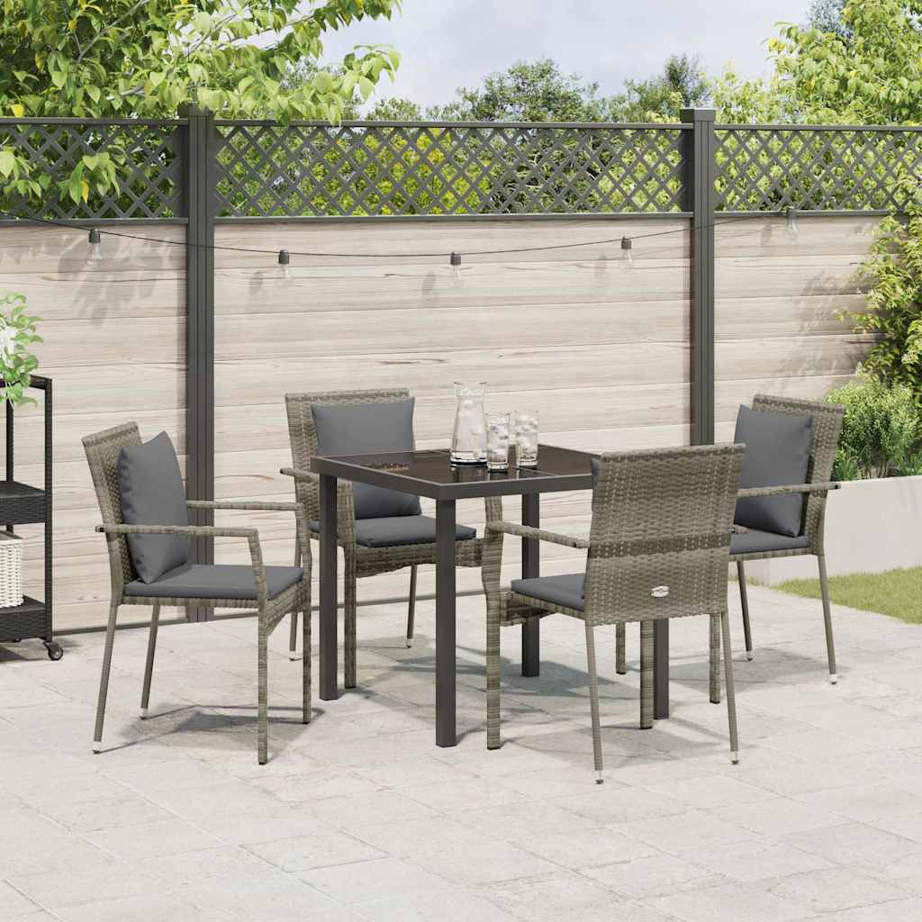 Garden Dining Set with Cushion 5 pcs Grey Poly Rattan