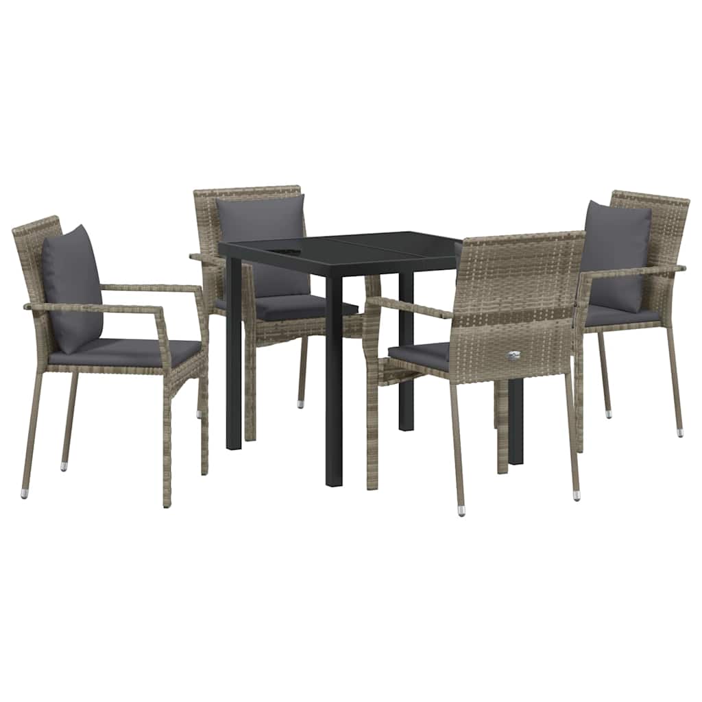 Garden Dining Set with Cushion 5 pcs Grey Poly Rattan
