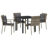Garden Dining Set with Cushion 5 pcs Grey Poly Rattan