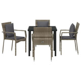 Garden Dining Set with Cushion 5 pcs Grey Poly Rattan
