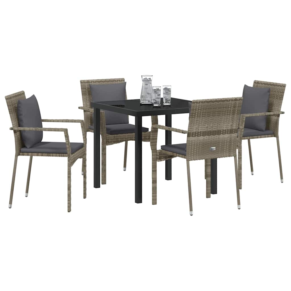 Garden Dining Set with Cushion 5 pcs Grey Poly Rattan
