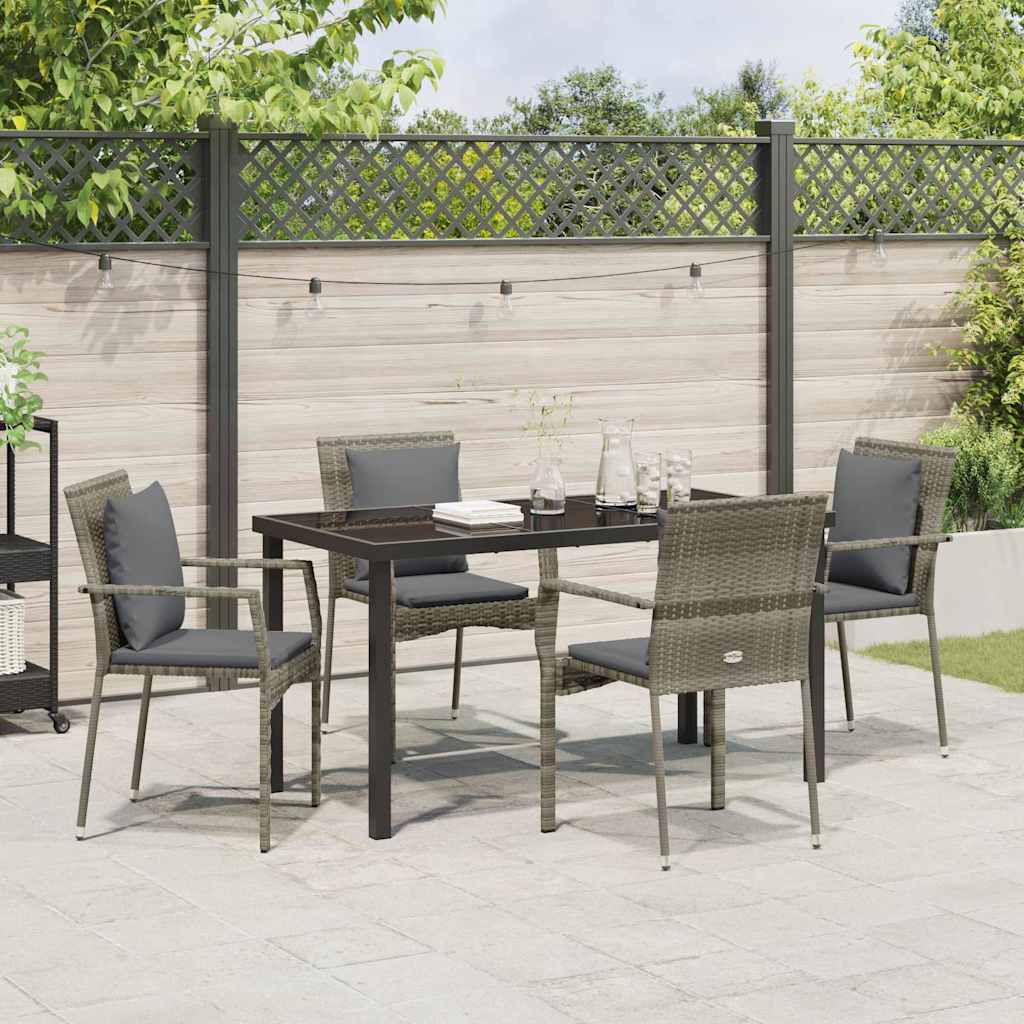 Garden Dining Set with Cushion 5 pcs Grey Poly Rattan