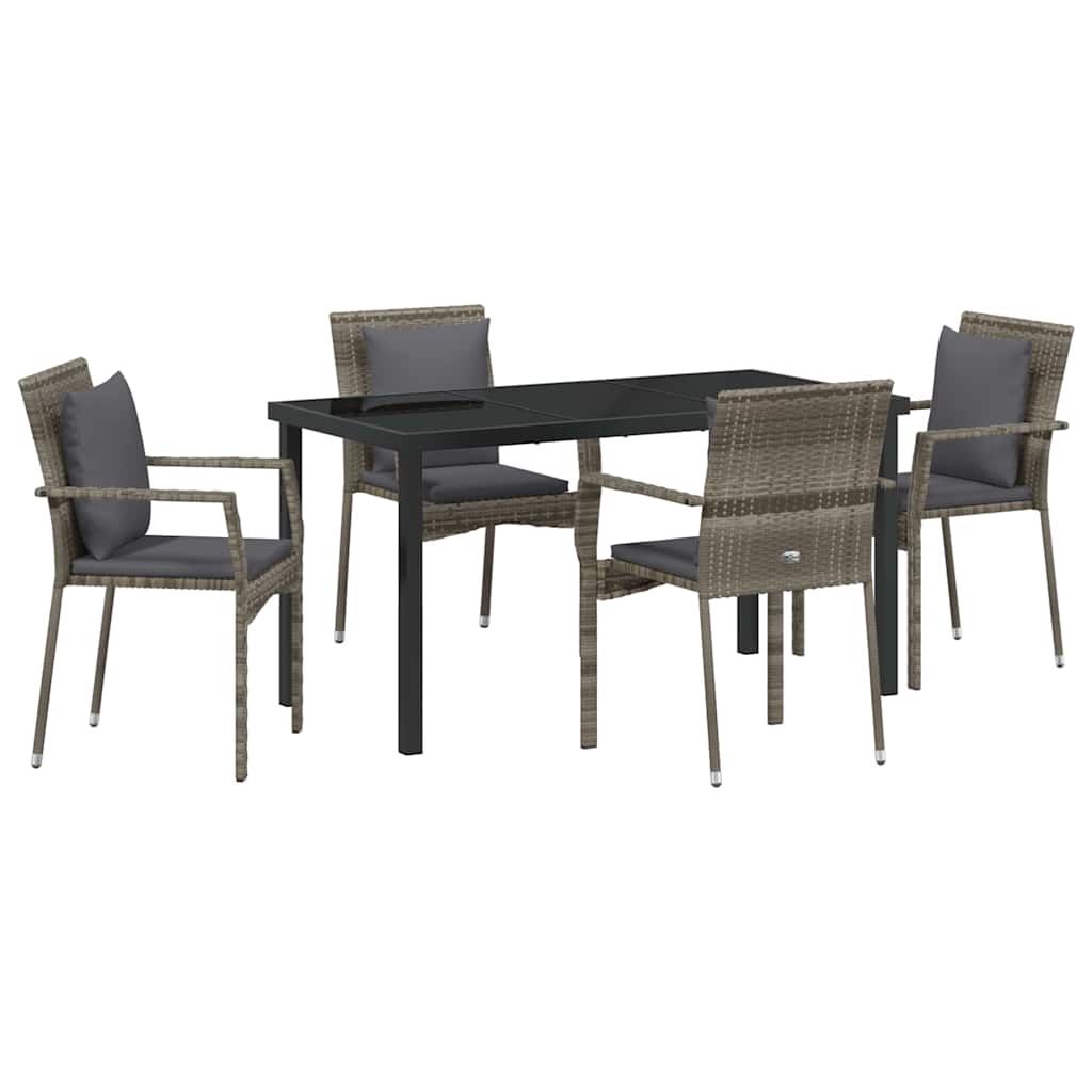 Garden Dining Set with Cushion 5 pcs Grey Poly Rattan