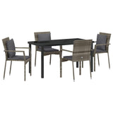 Garden Dining Set with Cushion 5 pcs Grey Poly Rattan - Front View