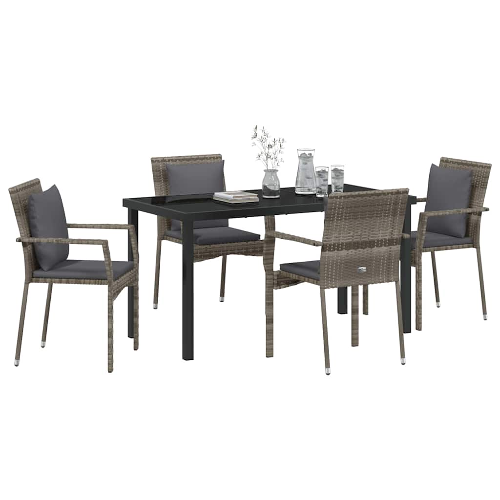 Garden Dining Set with Cushion 5 pcs Grey Poly Rattan